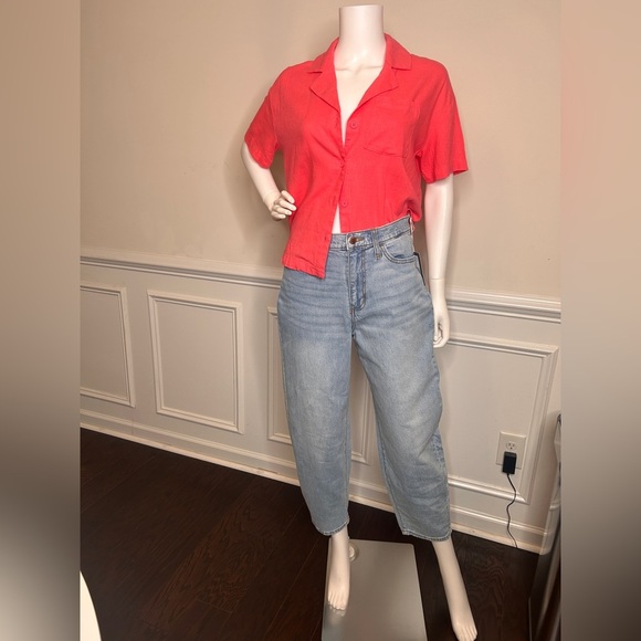 Women's Linen Short Sleeve Button Down Camp Shirt- A New Day, Pink - Picture 11 of 16